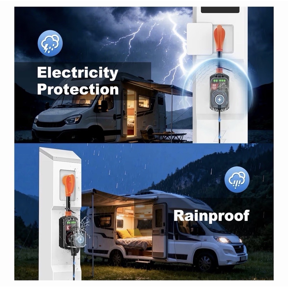 18000J 50A RV Surge Protector with Circuit Analyzer Waterproof Cover Orange - Picture 4 of 9